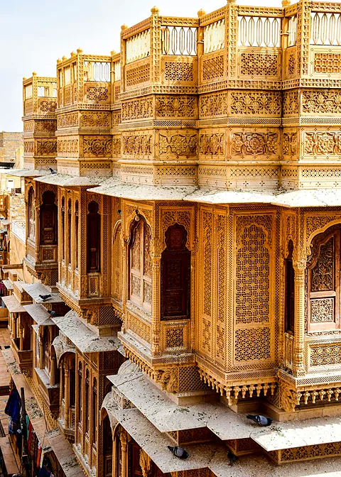 Carved sandstone balconies of Patwon Ki Haveli, Jaisalmer